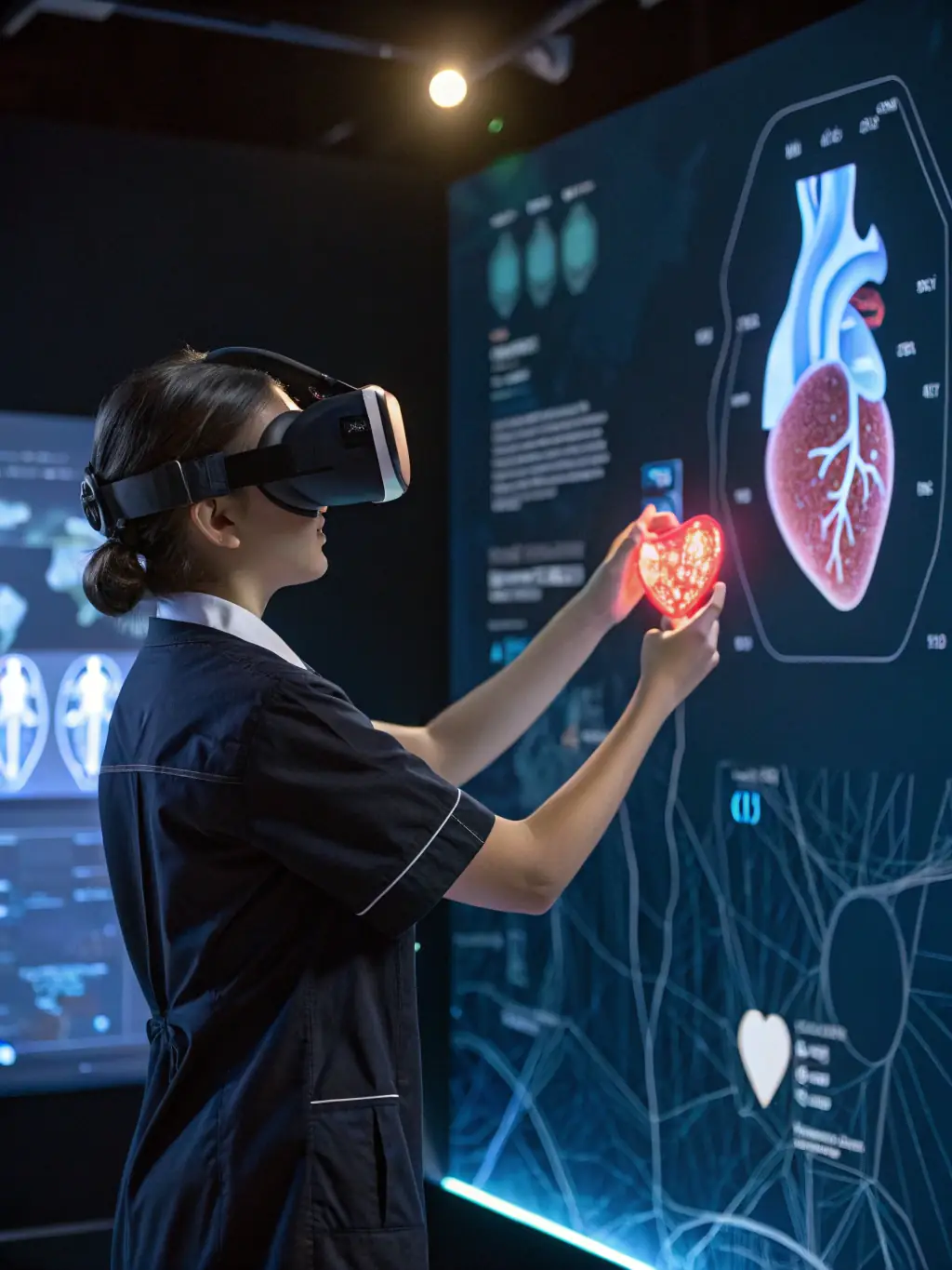 A student successfully completing a virtual surgery simulation using AR/VR technology, demonstrating hands-on learning and skill development.